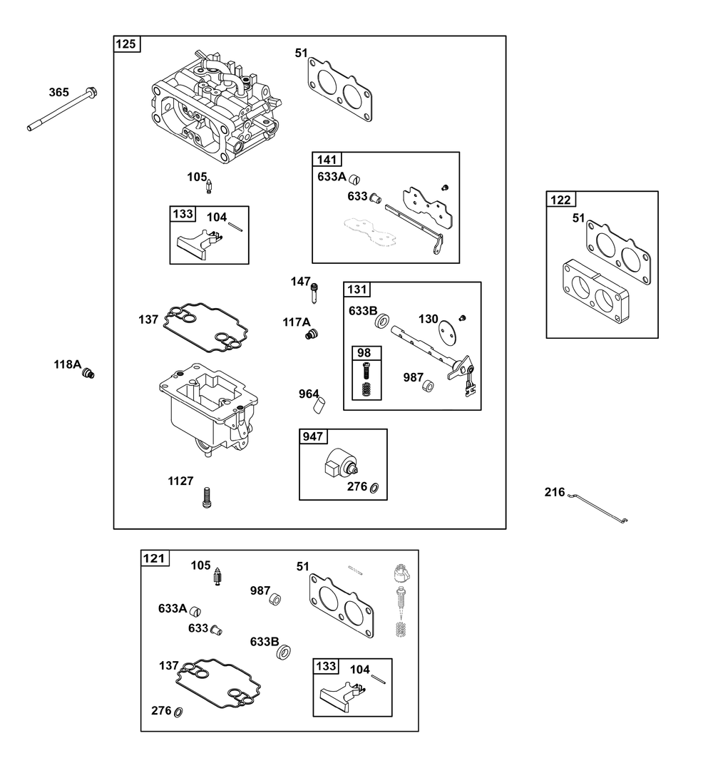 Carburetor Group Diagram and Parts List for 386777-3151-G1 200000 - 399999 Briggs and Stratton Engine